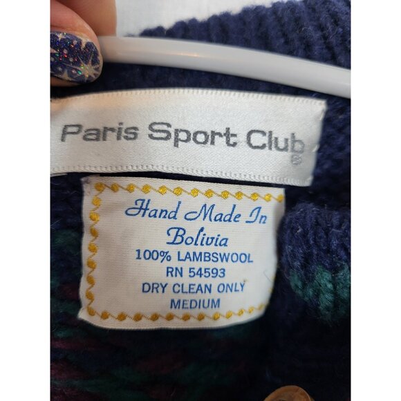 80's Vtg Paris Sport Club Lambswool Cardigan Women's M Nostalgic Retro Sweater - Picture 5 of 5